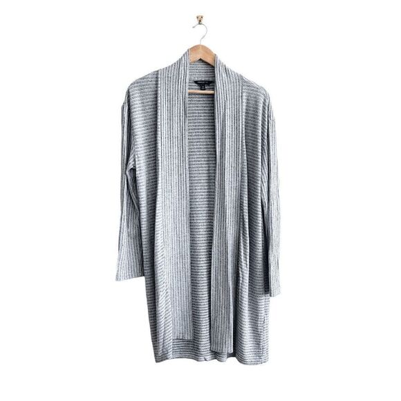 Banana Republic Womens Cardigan Sweater Open Front Soft Knit Stripes Gray Medium - Picture 1 of 7